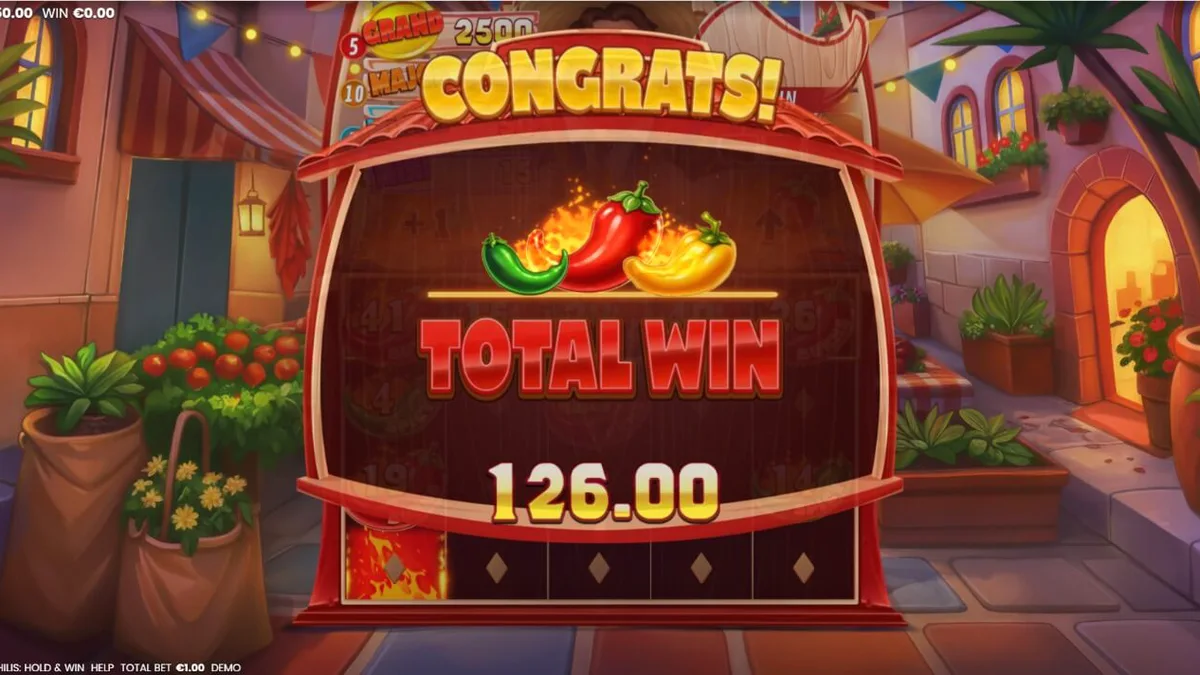 ภาพกราฟิกเกมสล็อต 3 Blazing Chilis พร้อมธีมเม็กซิกันสดใส